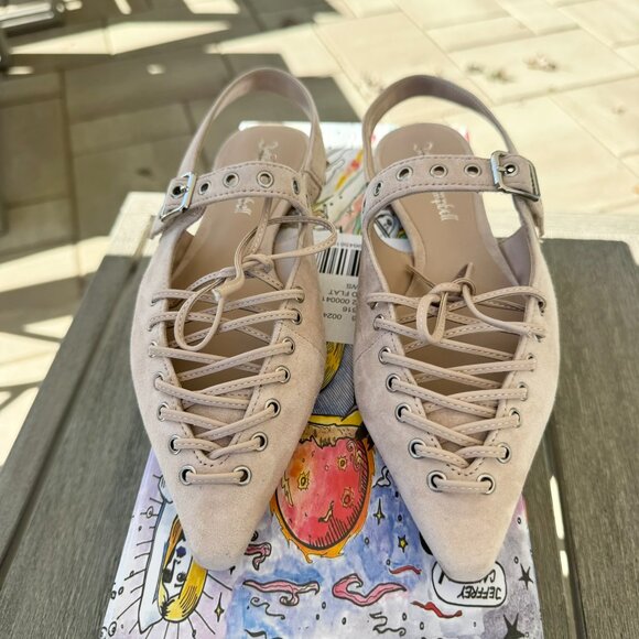 New Jeffrey Campbell Lexii Laced Suede Slingback Flats Beige Cream US 6 - Picture 14 of 17